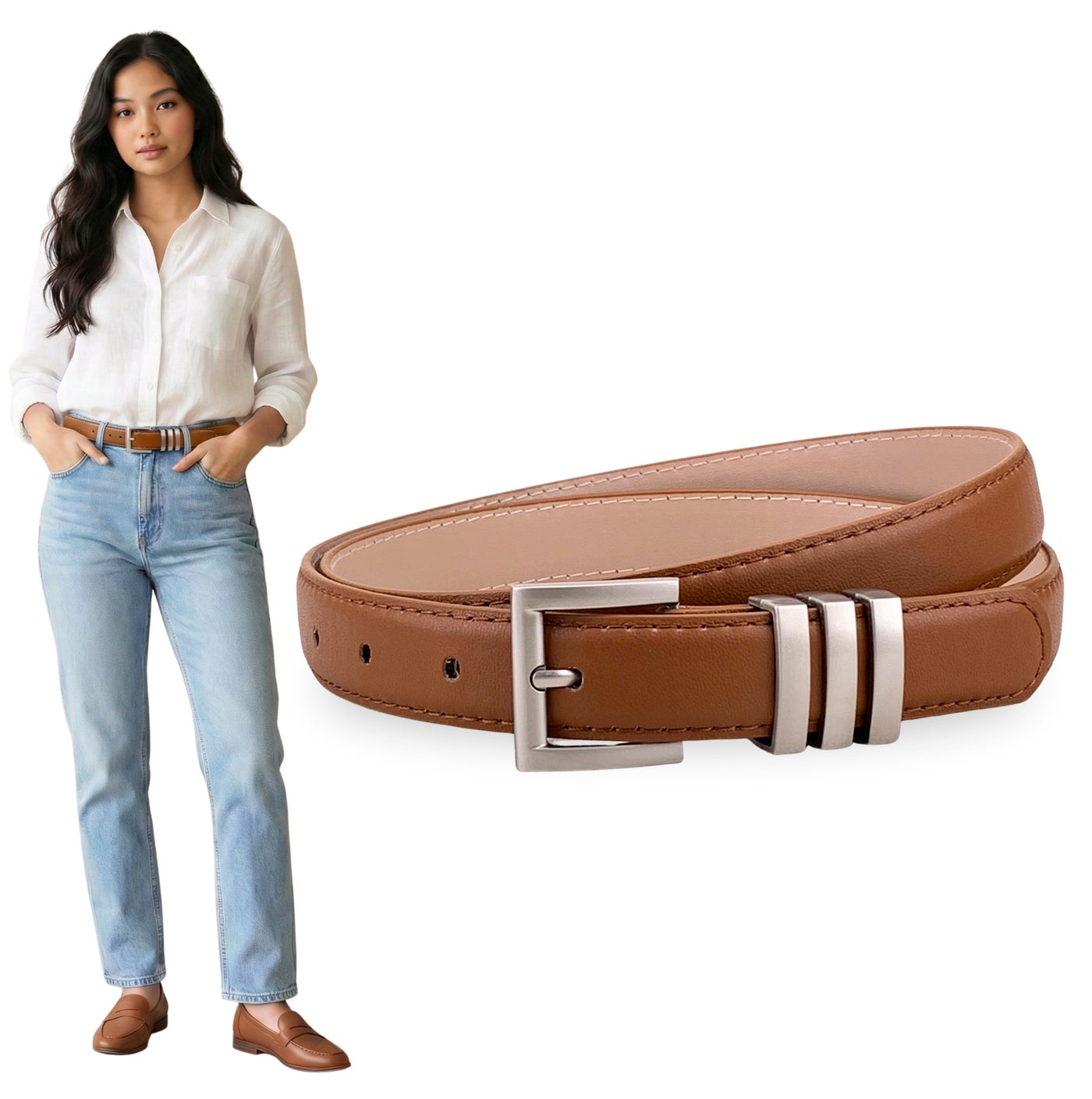Classic Milano Women's Belt with Gift Box | Faux Leather Ladies Belt for Dresses, Jeans & Gowns | Stylish Womens Belt | Adjustable Girls Belt | Belt for Women with Elegant Buckle